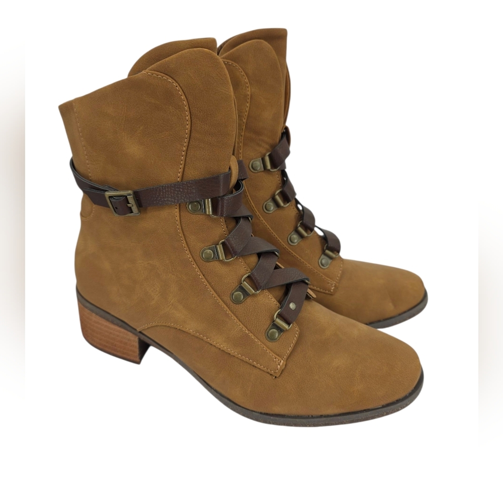 New Kork-Ease Reese Tan Dark Brown Vegan Leather Modern Short Riding Ankle 8.5‎